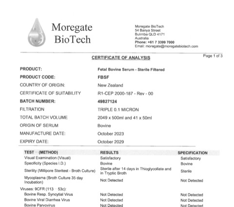 Preview of a Moregate Certificate of Analysis
